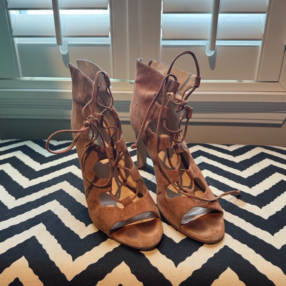 Nine West Suede Lace Up Bootie Sandal
